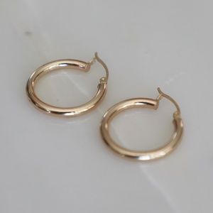14k SOLID gold hoop tube earrings
